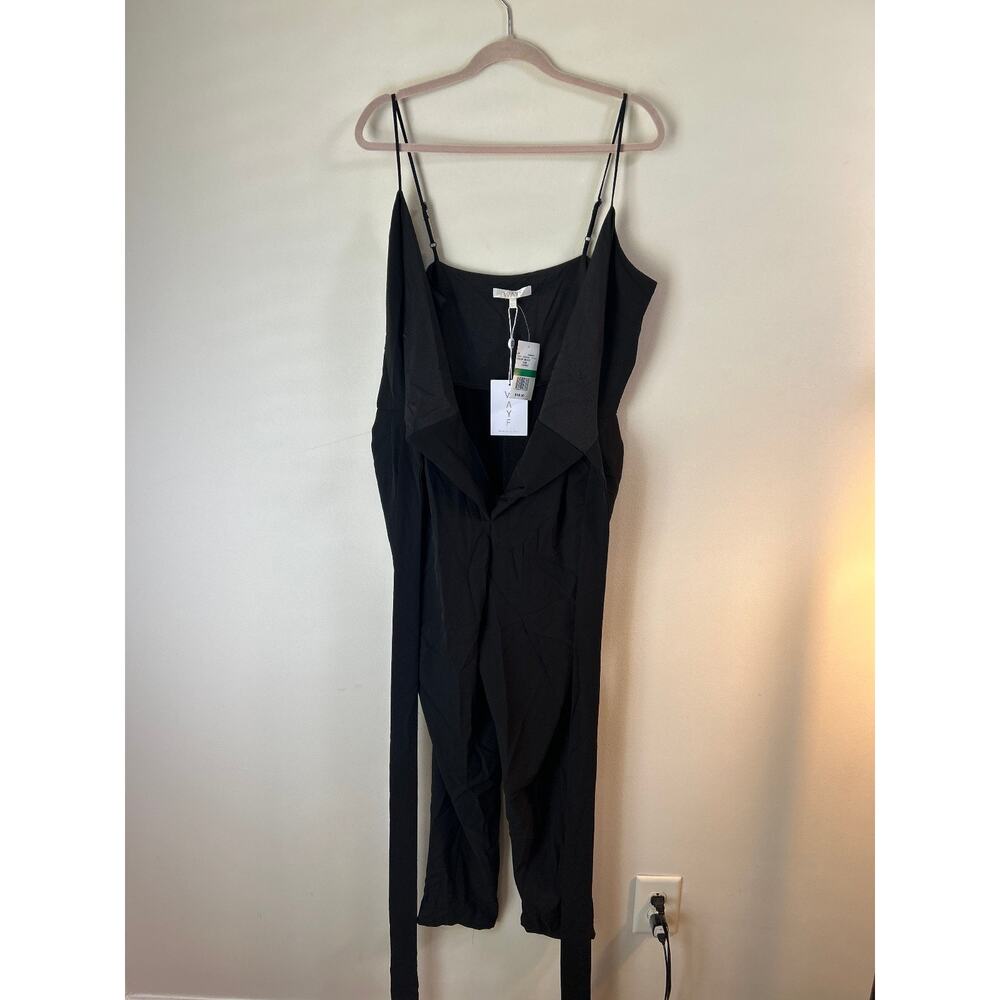 WAYF Womens Black Jumpsuit Large Wide Leg Sleeveless Tie Waist NWT